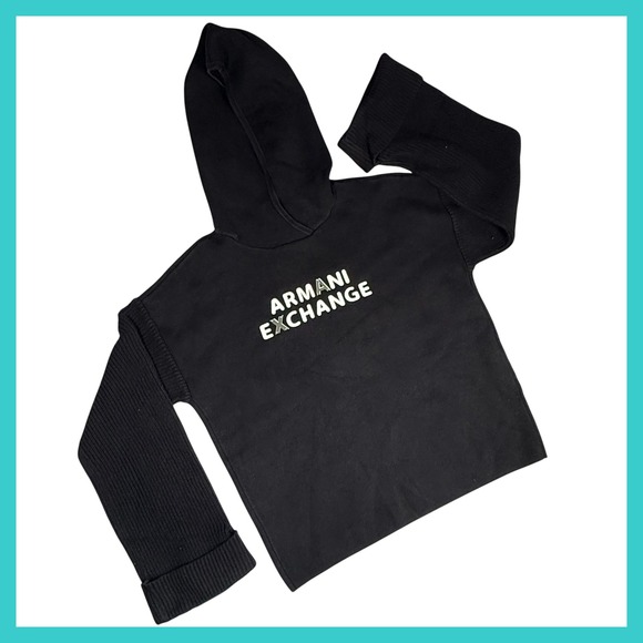 Armani Exchange Sweaters - Armani Exchange Black‎ Hoodie Sweater Ribbed Sleeve Womens Oversized Small